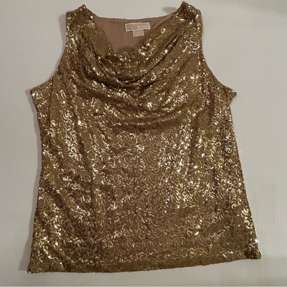 Women’s Michael Kors Gold Sequin Cowl Neck Blouse Size1X